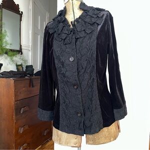 Black Velvet Lace-Trim Women's Jacket